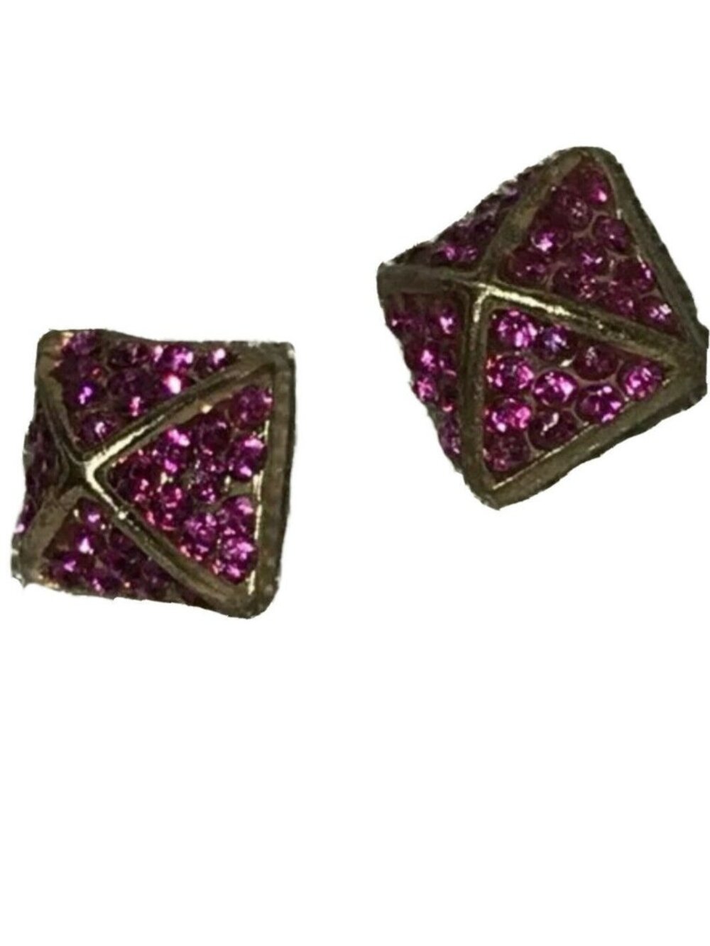 All the Rage Earrings Studs Pink Rhinestone Pave Gold Pyramid New No Tag - Picture 3 of 7